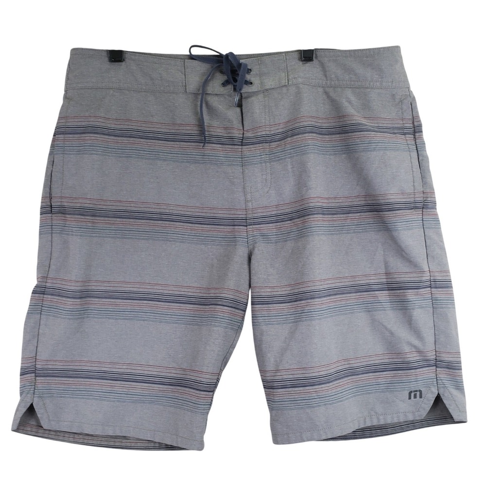 Travis Mathew Board Shorts Mens 38 Grey Striped Surf Beach Coastal